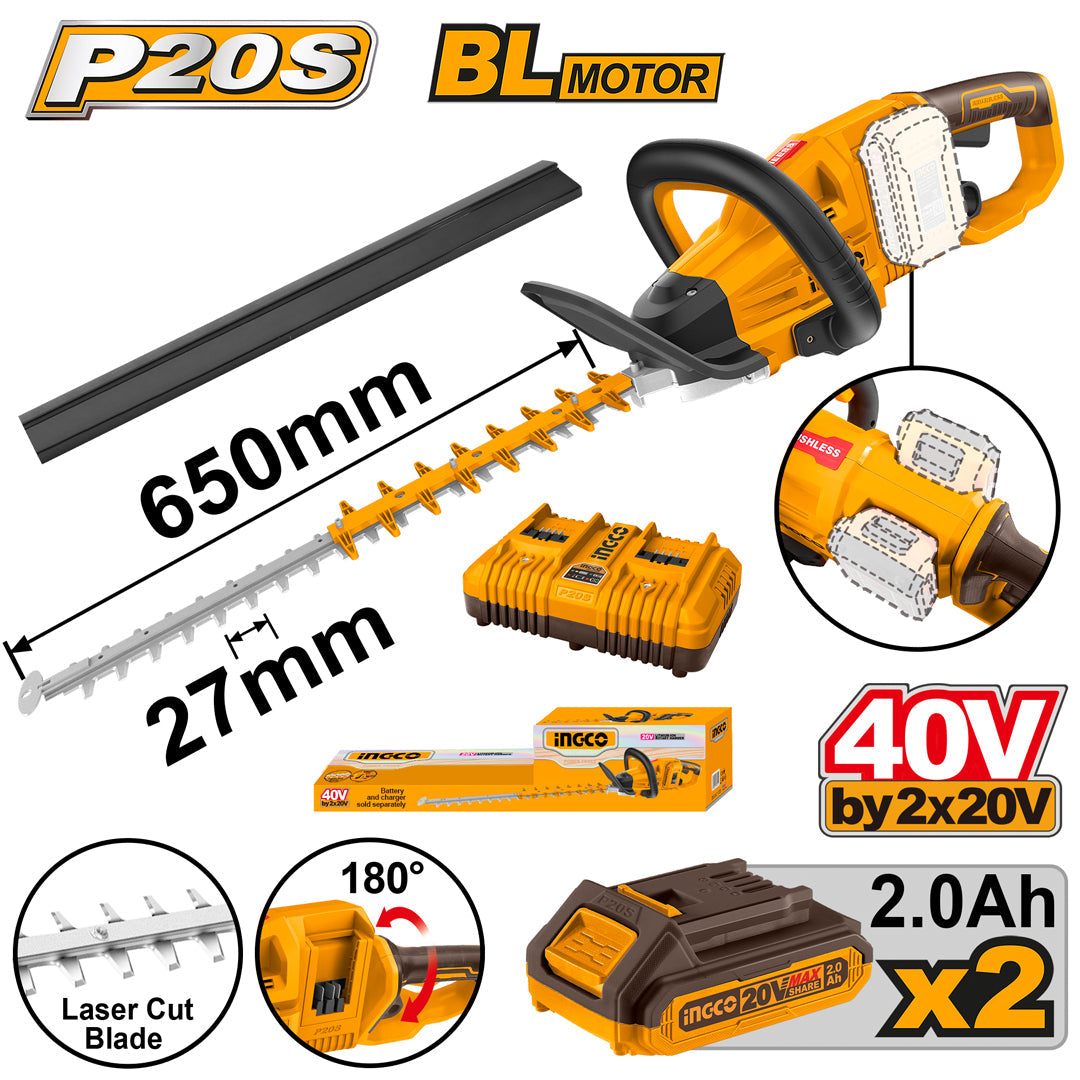 Ingco P20S 20V Lithium-Ion Cordless Hedge Trimmer CHTLI400282