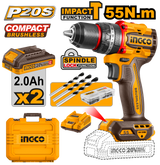 P20S/20V Lithium-Ion Compact Brushless Cordless Impact Drill ING-COR
