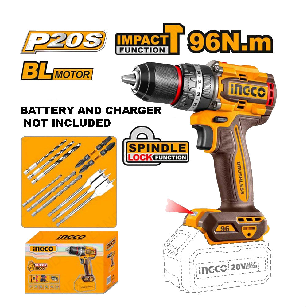 P20S/20V Lithium-Ion 96NM Cordless Brushless Motor Impact Drill CIDLI20968/CIDLI209681 ING-CT