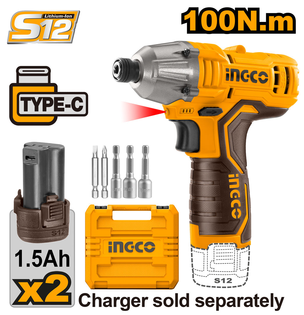 Ingco Lithium-Ion Impact Driver Power Tool 12V CIRLI12015
