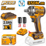 P20S/20V 1/2inches Lithium-Ion Cordless Impact Wrench 350N.m ING-COR