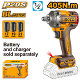 Ingco P20S 20V Brushless Cordless Impact Wrench 405Nm Lithium-Ion-CIWLI20451 ING-CT