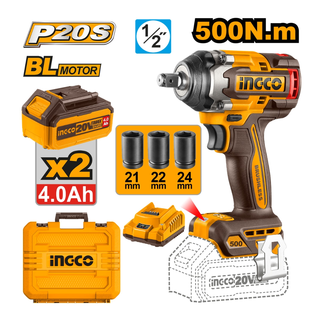 P20S/20V Brushless Motor Lithium-Ion Cordless Impact Wrench CIWLI2050/CIWLI20501 ING-COR