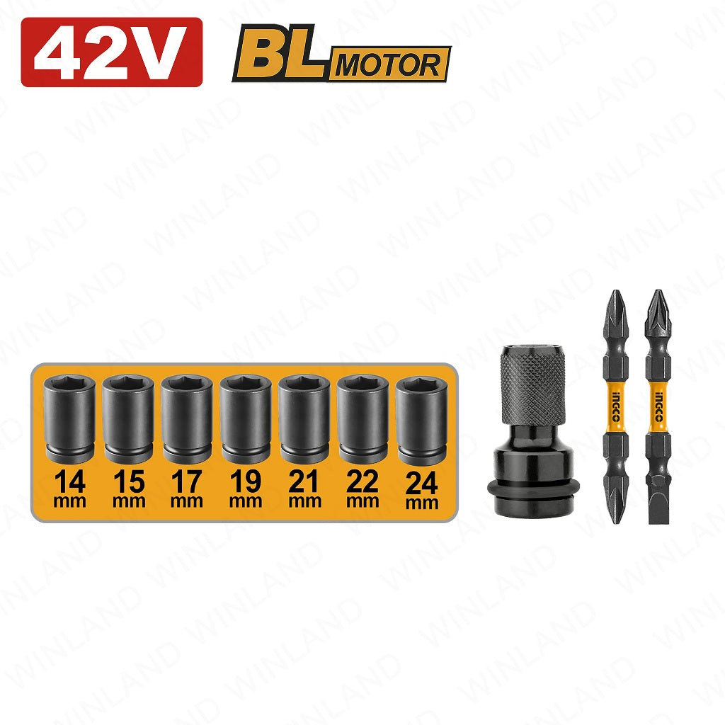 Ingco 42V/600NM(1/2inches) Brushless Motor Lithium-Ion Cordless Impact Wrench CIWLI42602