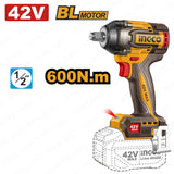 Ingco 42V/600NM(1/2inches) Brushless Motor Lithium-Ion Cordless Impact Wrench CIWLI42602