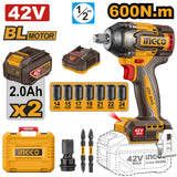 Ingco 42V/600NM(1/2inches) Brushless Motor Lithium-Ion Cordless Impact Wrench CIWLI42602