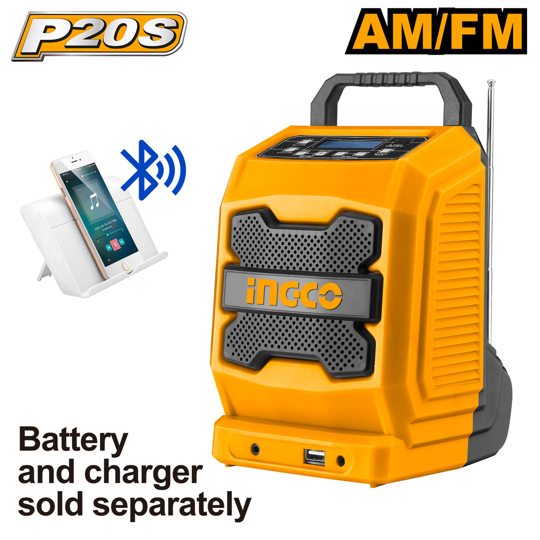 Ingco P20S 20V Lithium-Ion Cordless Job Radio AM & FM / Bluetooth Speaker CJRLI2001