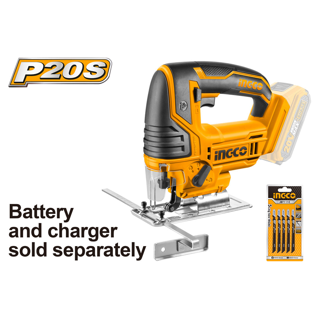 Ingco P20S 20V Lithium-Ion Cordless Jig Saw 20V with 5 Pcs Blade CJSLI8501
