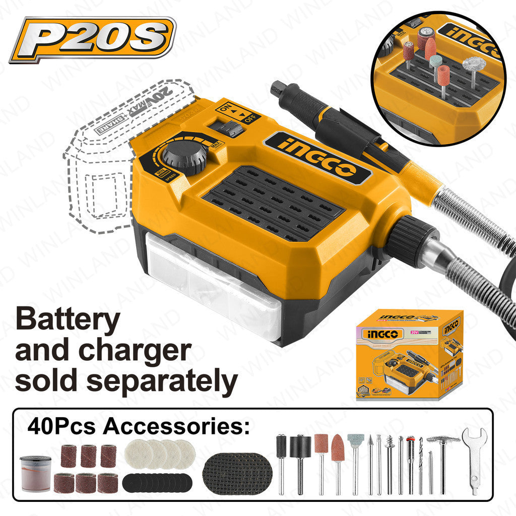 P20S 20V Lithium-Ion Die Grinder 40pcs Household Accessories Tools Set CMGLI20011 ING-PT