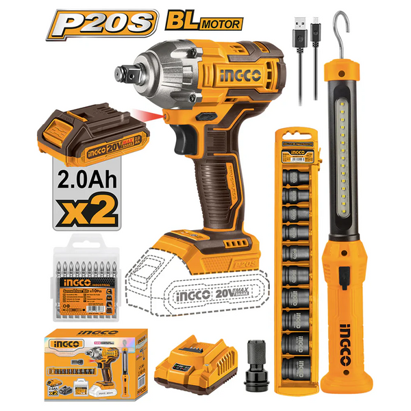 ingco p20s brushless cordless impact wrench lithium-ion cosli23011/ciwli2038/ciwli20401 ing-cor product photo