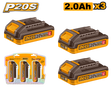 INGCO P20S 20V 3-piece 2.0Ah lithium-ion battery pack set