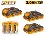INGCO P20S 20V 3-piece 2.0Ah lithium-ion battery pack set