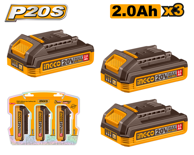 INGCO P20S 20V 3-piece 2.0Ah lithium-ion battery pack set