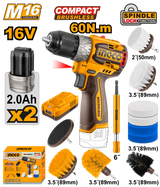 INGCO 16V M16 cordless drill with 11-piece cleaning brush set