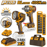 P20S/20V 4PCS Combo Kit with Lithium-Ion Cordless Impact Wrench COSLI240961 ING-COR