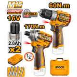 16V/M16 2PCS Combo Kit with Lithium-Ion Cordless Compact Drill COSLI240968 ING-COR