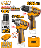 INGCO 16V M16 2-piece cordless compact drill combo kit
