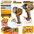 INGCO P20S 20V 2-piece cordless impact wrench combo kit