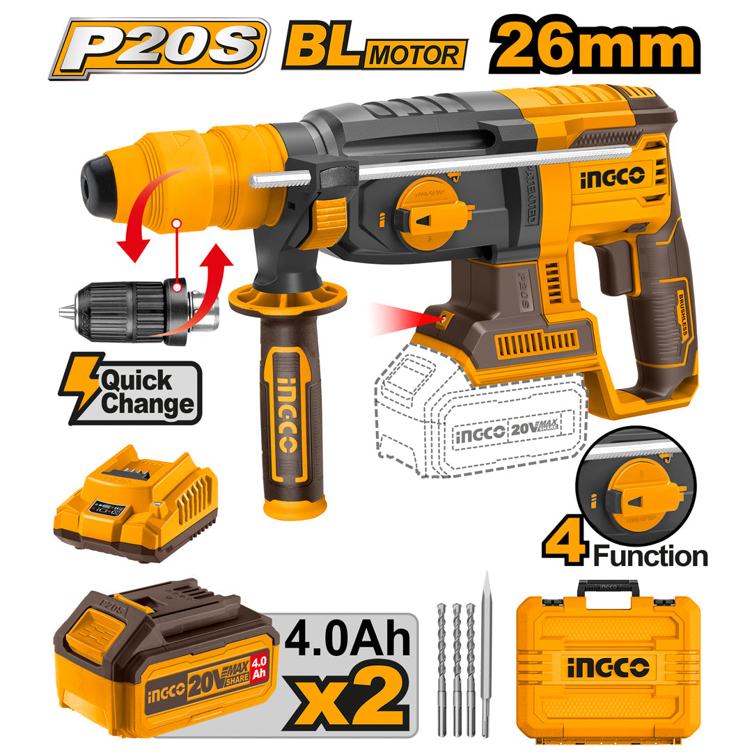 Ingco P20S 20V Lithium-Ion Cordless Rotary Hammer CRHLI202289