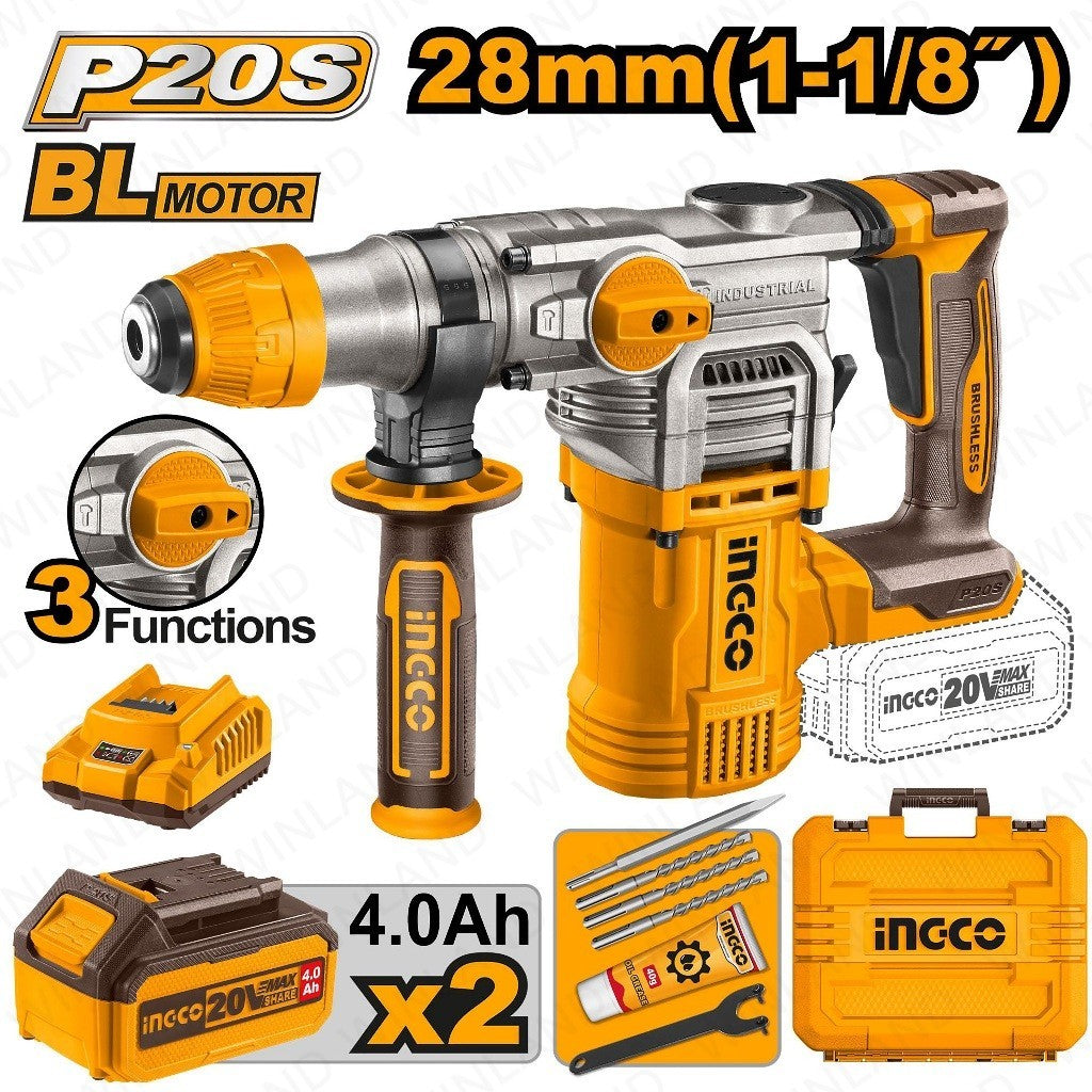 P20S/20V Brushless Motor Lithium-Ion Cordless Rotary Hammer CRHLI20288|CRHLI202885 ING-COR