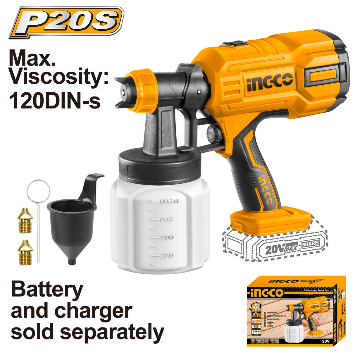P20S/20V Lithium-Ion Cordless Spray Paint Gun CSGLI2003 | CSGLI2001 | CSGLI20406 ING-COR
