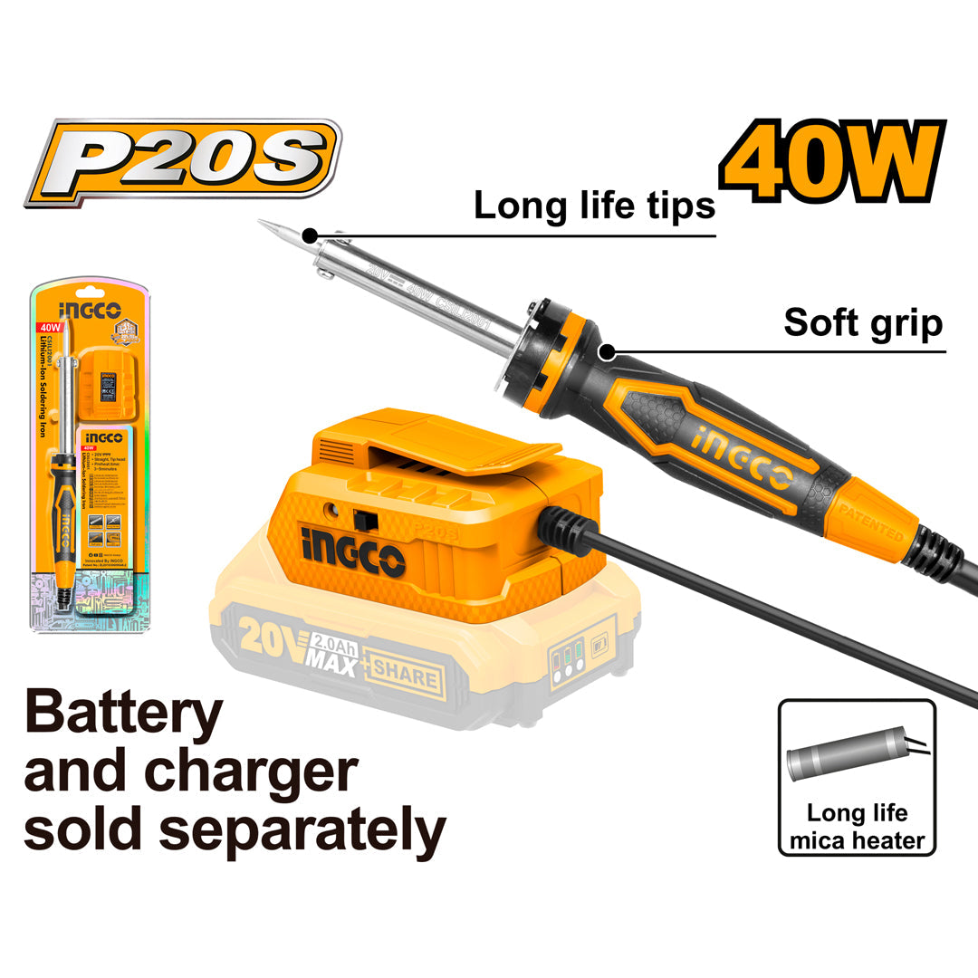 Ingco P20S 20V Lithium-Ion Cordless Soldering Iron CSILI2001