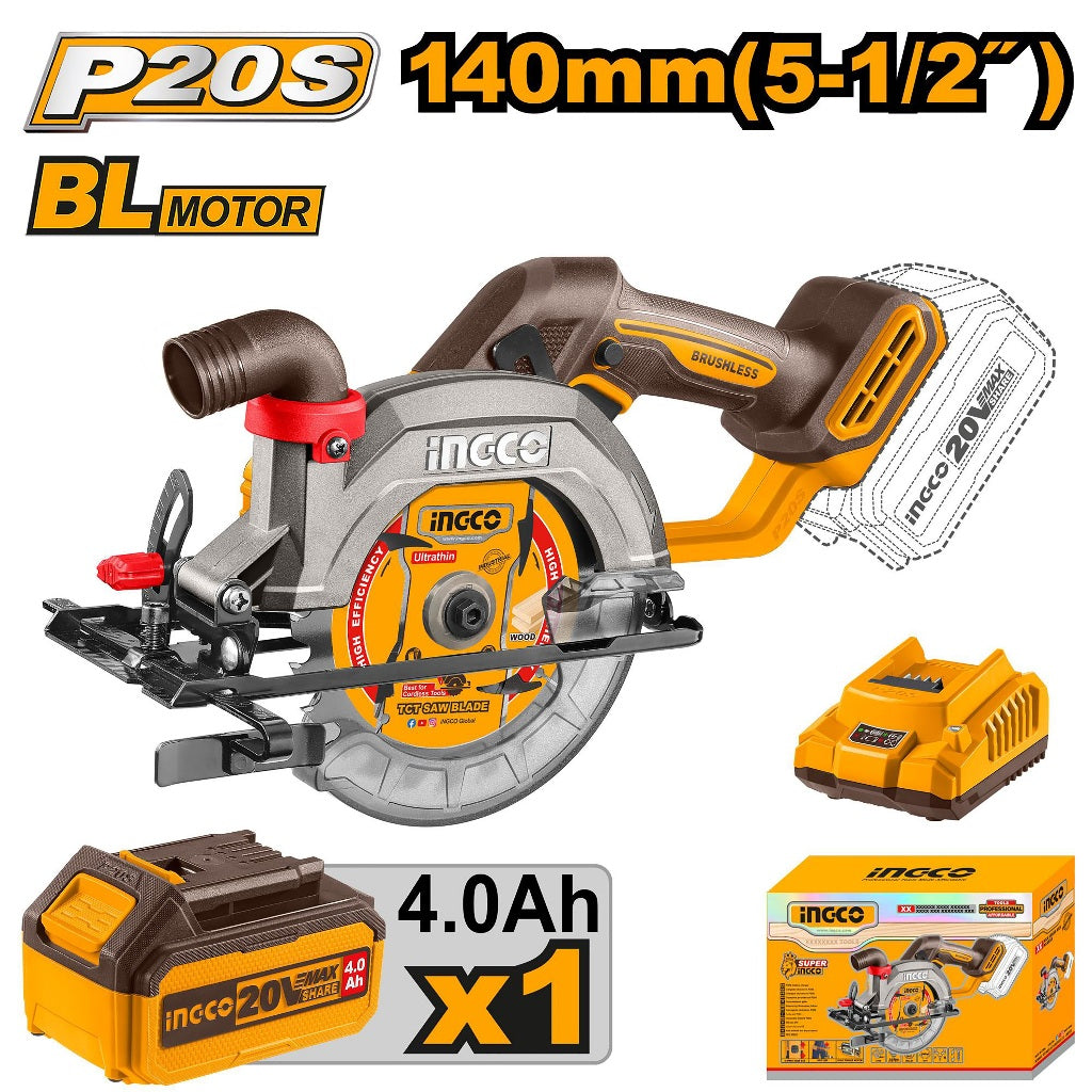 P20S/20V Lithium-Ion Cordless Circular Saw with Blower & Brushless Motor CSLI14021/CSLI1402 ING-COR