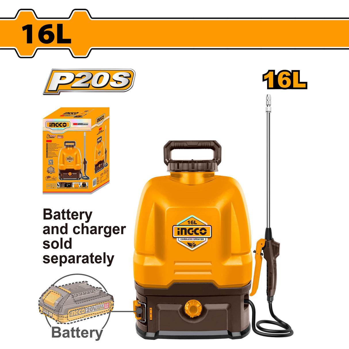 P20S/20V 16L Lithium-Ion Knapsack Garden Disinfectant Backpack Sprayer CSPLI2016/CSPLI201644/CSPLI20162 ING-GT