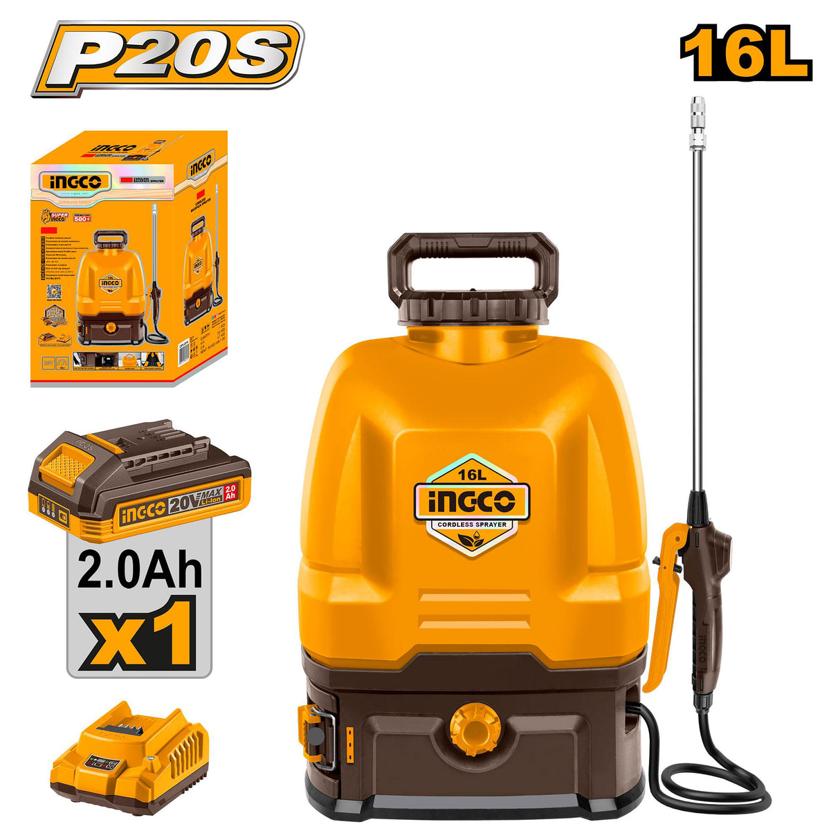 P20S/20V 16L Lithium-Ion Knapsack Garden Disinfectant Backpack Sprayer CSPLI2016/CSPLI201644/CSPLI20162 ING-GT