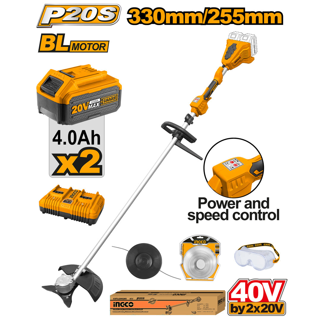 Ingco P20S 20V Cordless Lithium-Ion String Trimmer and Brushless Cutter CSTLI200285