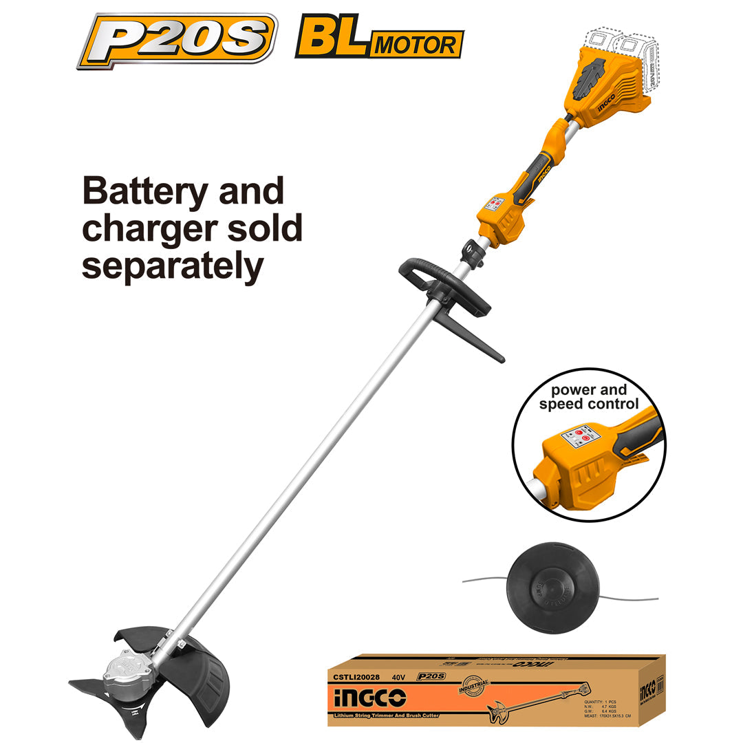 Ingco P20S Cordless Lithium-Ion String Trimmer and Brushless Cutter CSTLI20028