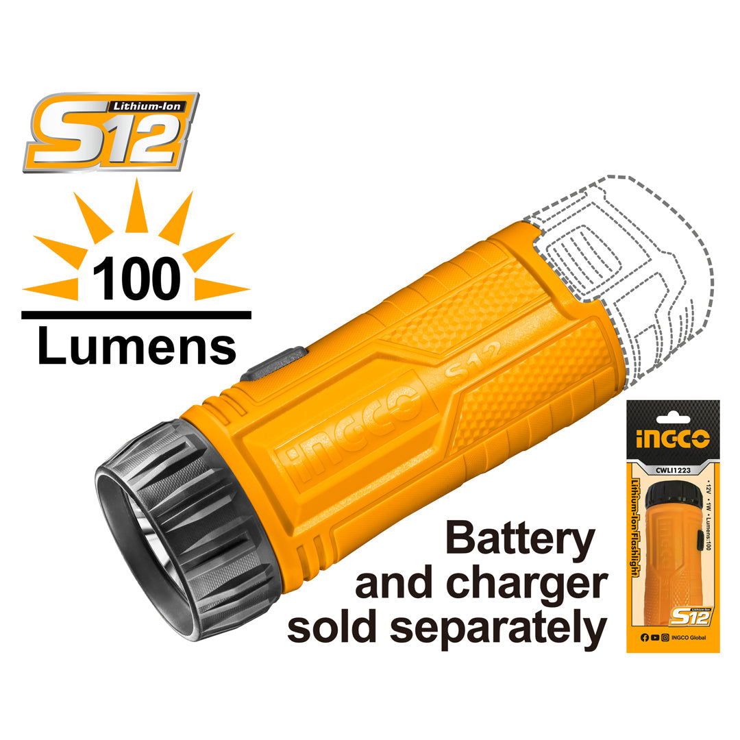 Ingco S12 12V Lithium-Ion Flashlight Emergency Light Bare Tool CWLI1223