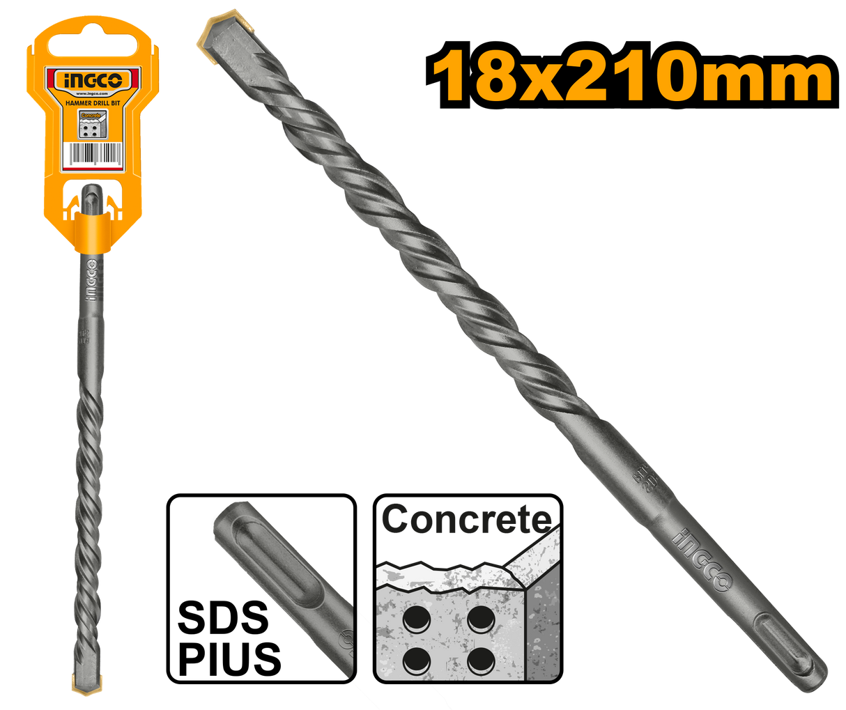 Ingco SDS plus hammer drill bit 18x210mm for concrete and masonry