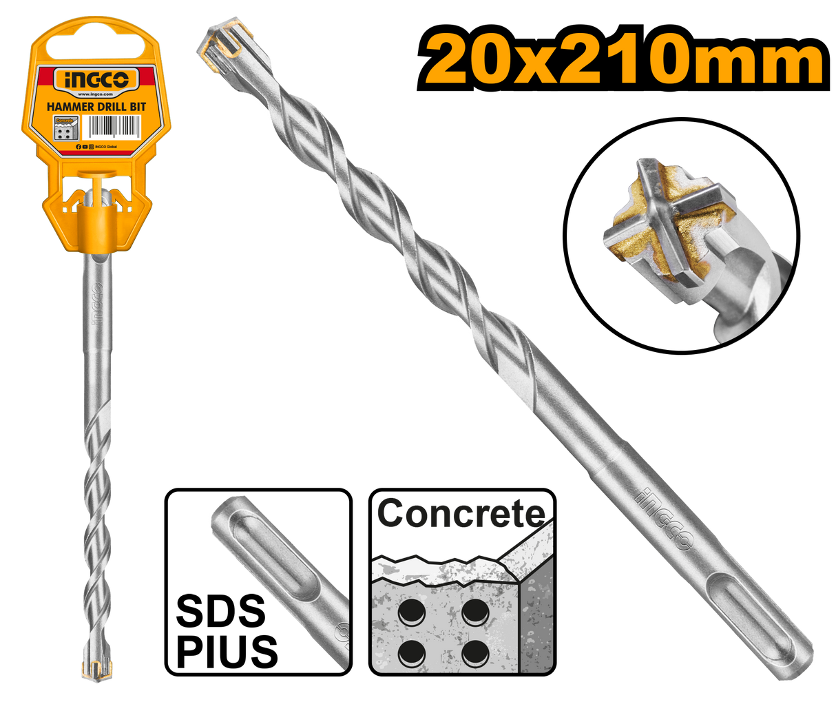 Ingco SDS-plus hammer drill bit 20x210mm masonry tool