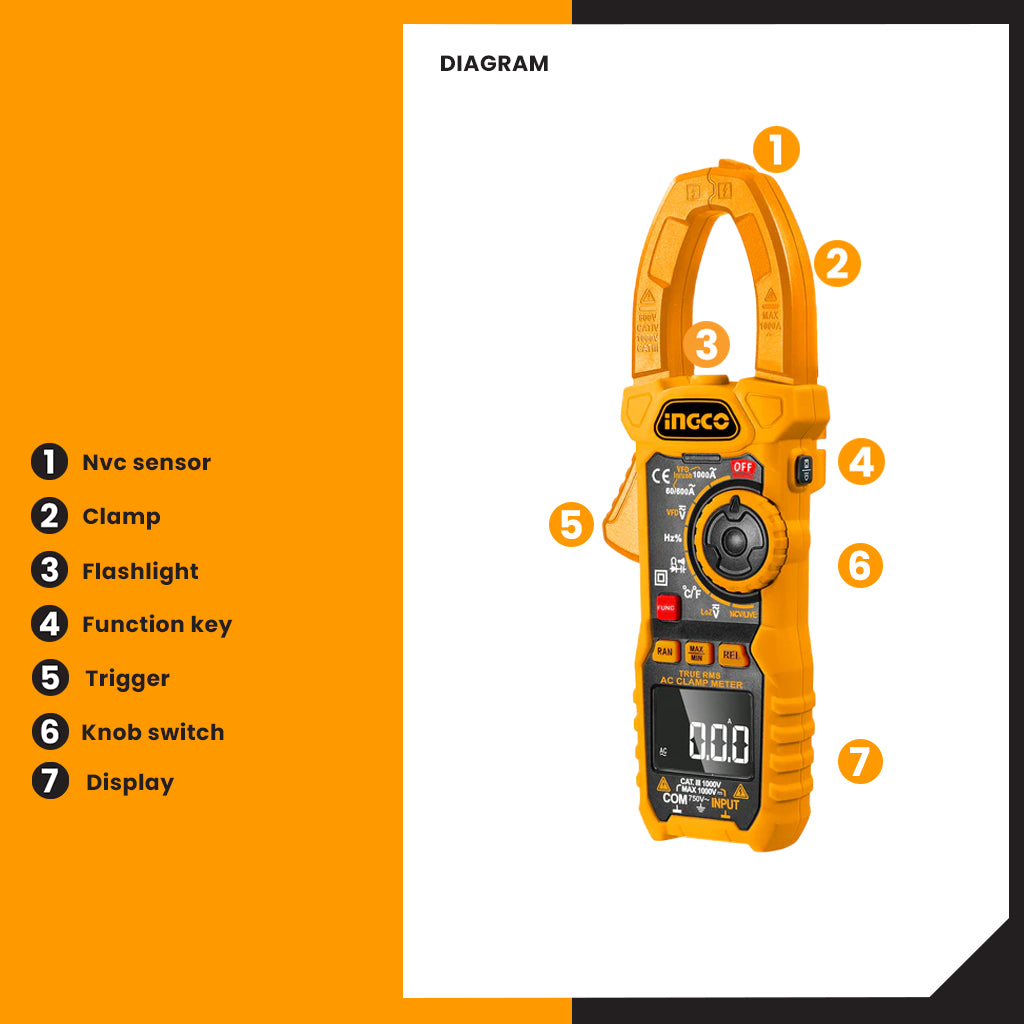 Digital Clamp Meter 1000 Amp 6000 Count DCM10004