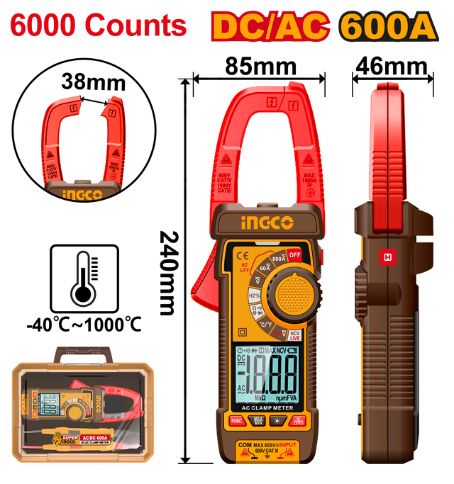 Ingco by Winland TRUR RMS 6000 counts digital clamp meter for AC/DC measurement