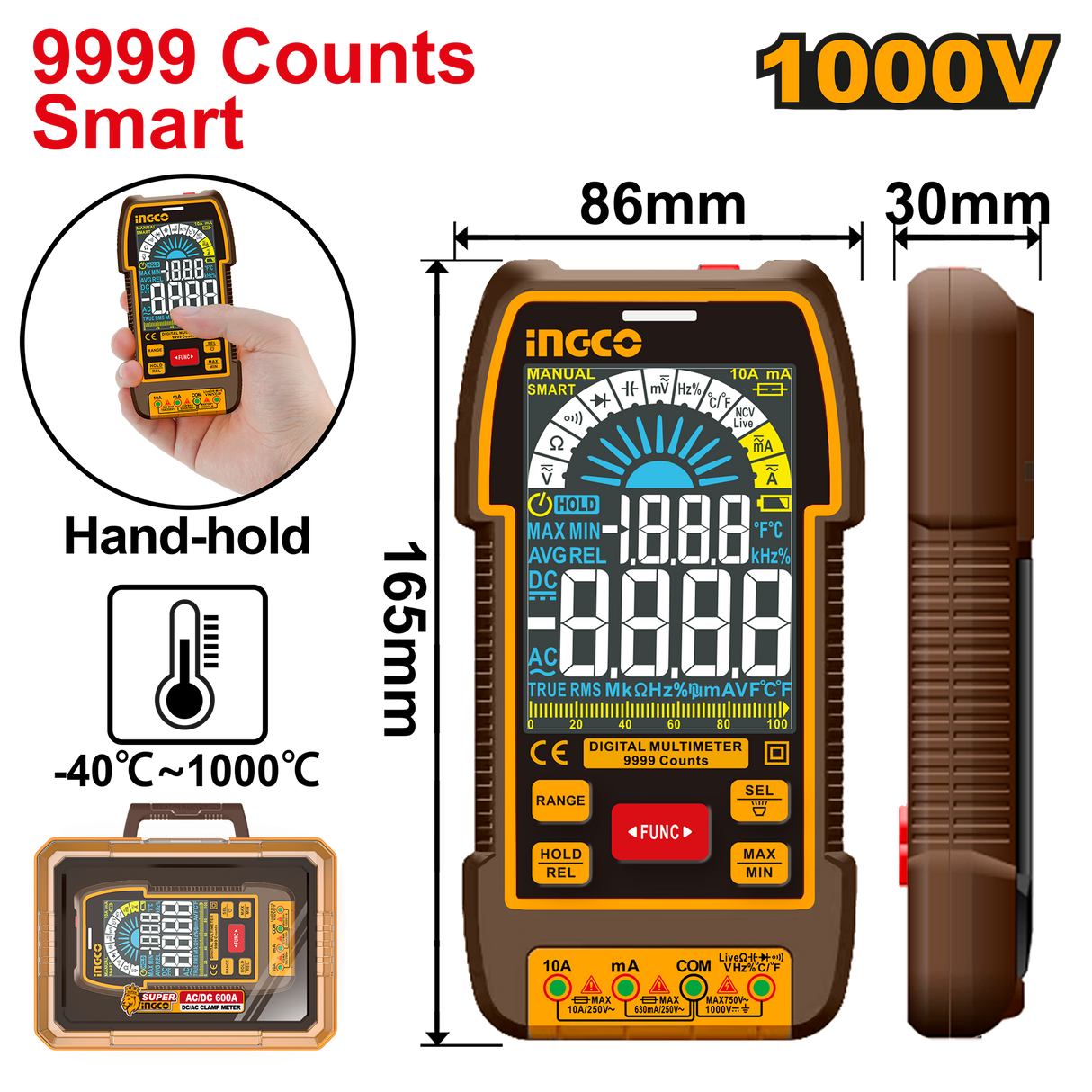 INGCO True RMS Digital Multimeter 9999 Counts