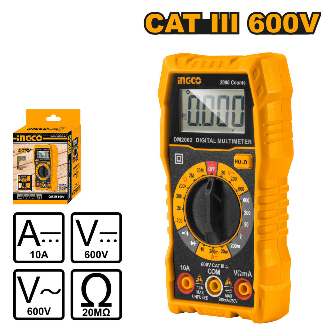 Ingco Digital Multimeter Tester CAT III 600V DM2002 – INGCO