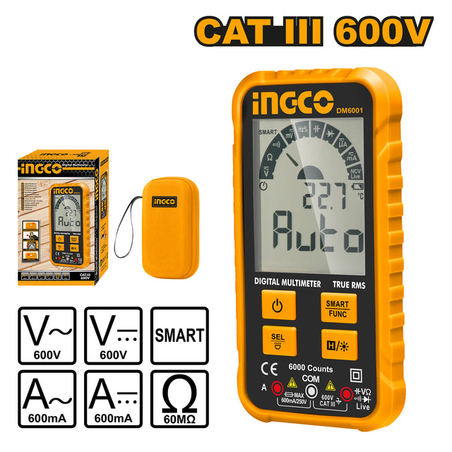 Multimeter Inco Ingco LCD Digital Multimeter 600V/60Mohm/60mF/600mA DM6001 – INGCO ...