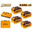 INGCO 4-piece P20S 20V lithium-ion battery and charger kit, 4.0Ah + 5.0Ah