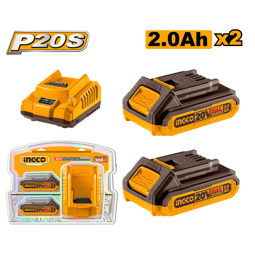 Ingco P20S 20V Lithium-Ion Battery and Charger Kit FBCPK1222