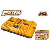 Ingco Industrial Fast Intelligent Charger 4A P20V (double slot) FCLI2034/FCLI2082 ING-CT