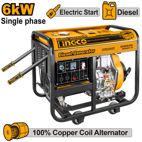 Ingco 6Kva Diesel Generator 15 Liter 6000W GDE60001 - 5P - Winland Depot