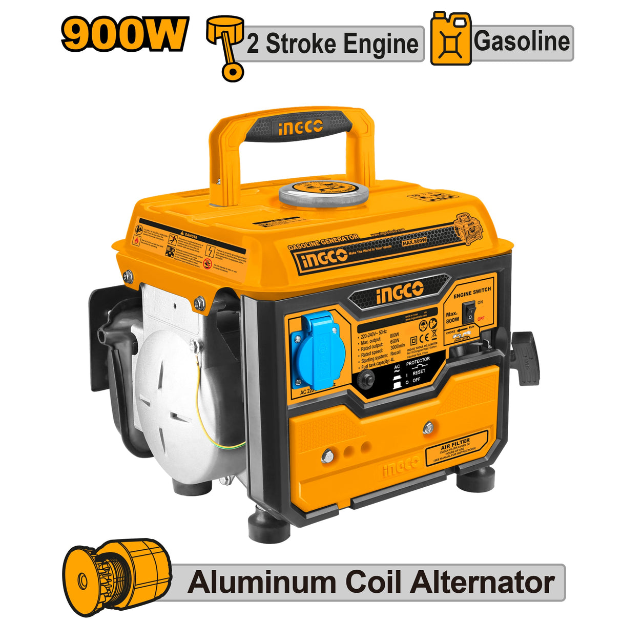 Ingco Portable Gasoline Generator 2-Stroke Engine GE10002-5P