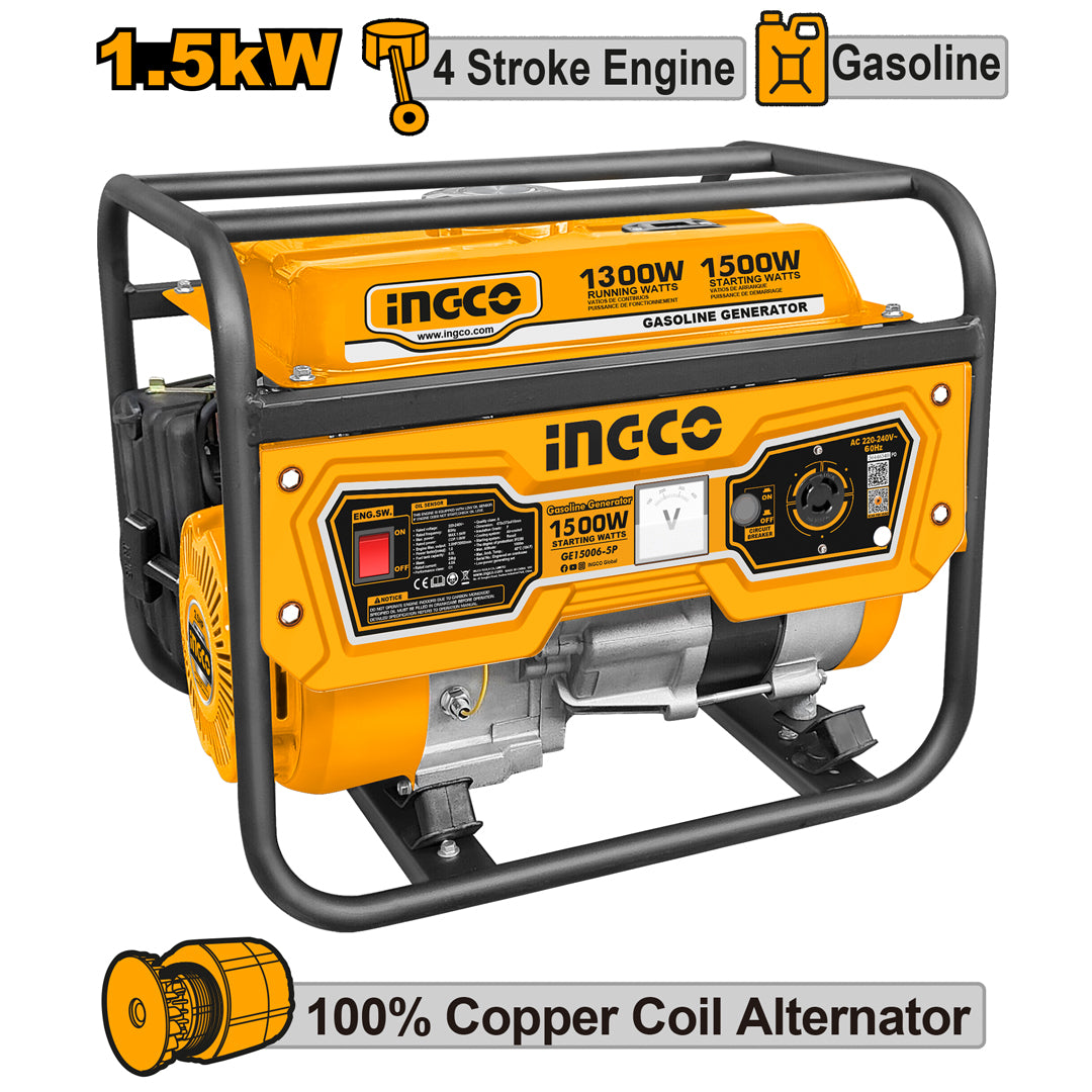 Mini Generator Inco Ingco 3.5HP 1500W/1300W Gasoline Generator GE15006-5P – INGCO Philippines