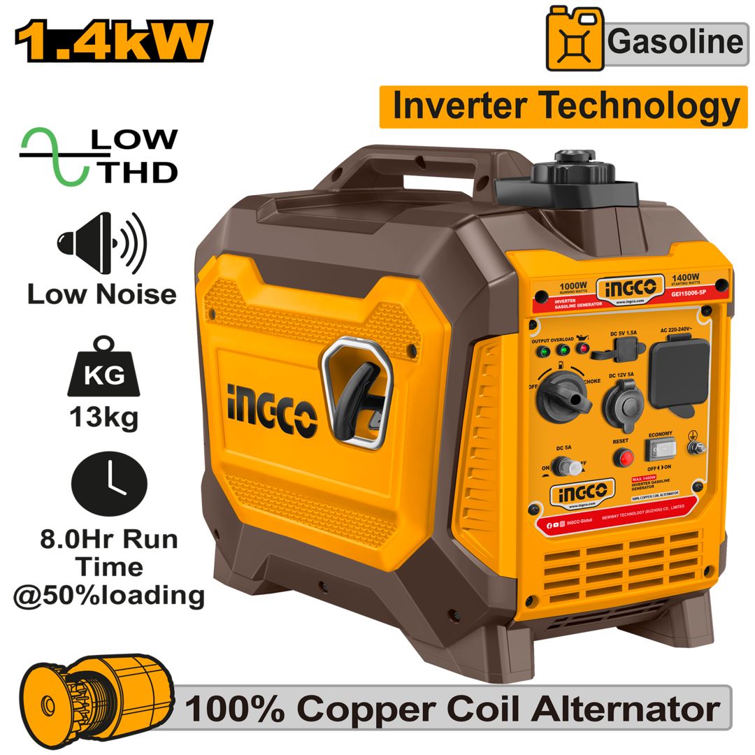 Mini Generator Inco Ingco Inverter Gasoline Generator 1.5KVA (220-240V) GEI15006-5P ING-EN ...