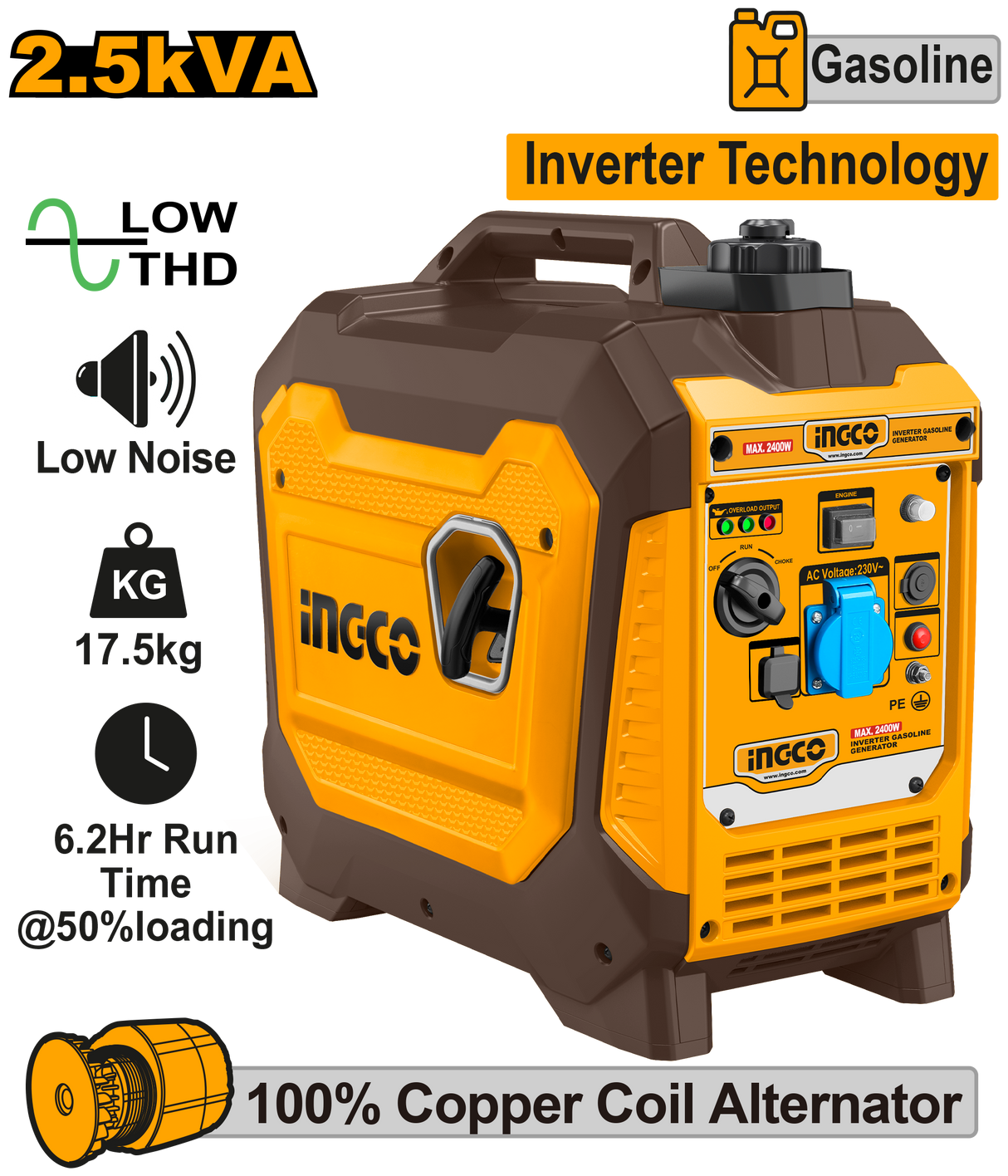 INGCO Inverter Gasoline Generator 2.5kVA 220-240V