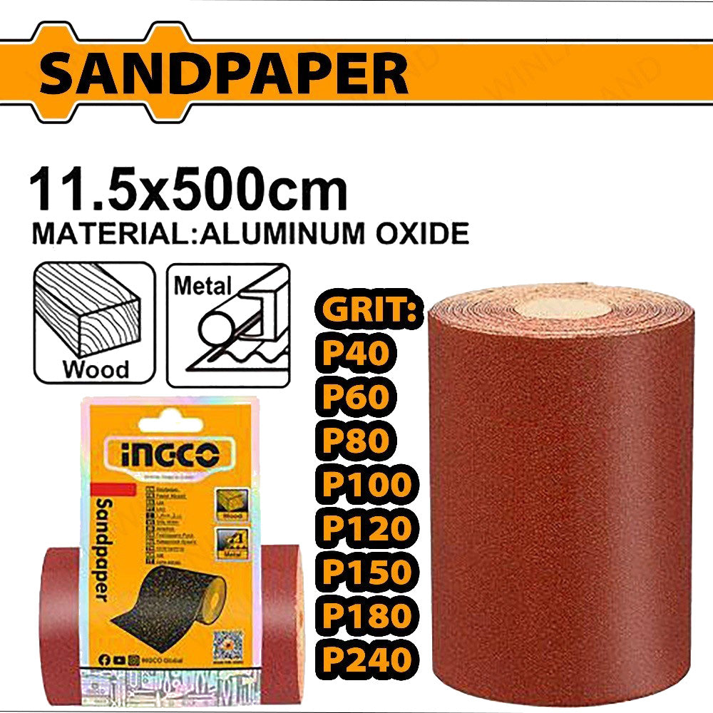 Aluminum Oxide Sandpaper Size: 11.5 x 500cm Grit: 40-240 PER ROLL ING-CO