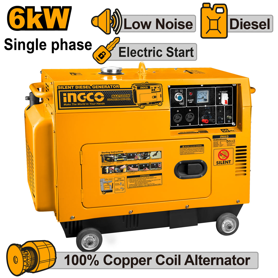 Mini Generator Inco Ingco 9 HP Silent Type Diesel Generator Set 6Kva GSE60001-5P – INGCO ...