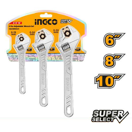 Ingco 3 Pcs Adjustable Wrench Set HADWK031 - Winland Depot